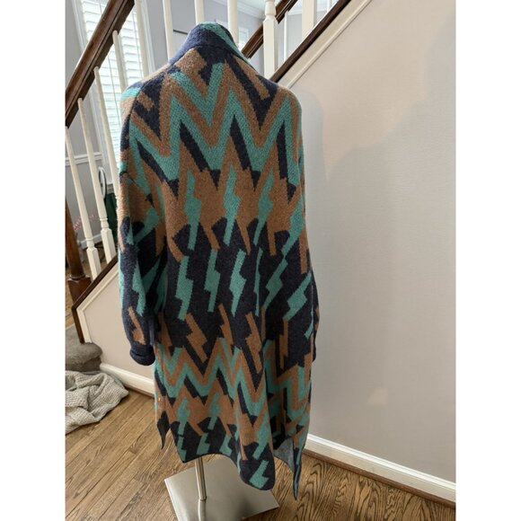 Delicate Love Long Cardigan Geometric Wool Yak Open Front Sweater - Picture 3 of 4